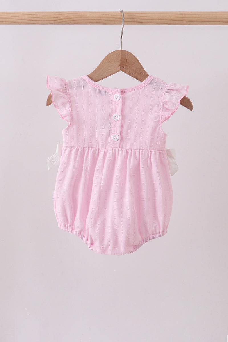 Pink Bow Smocked Ruffle Bubble