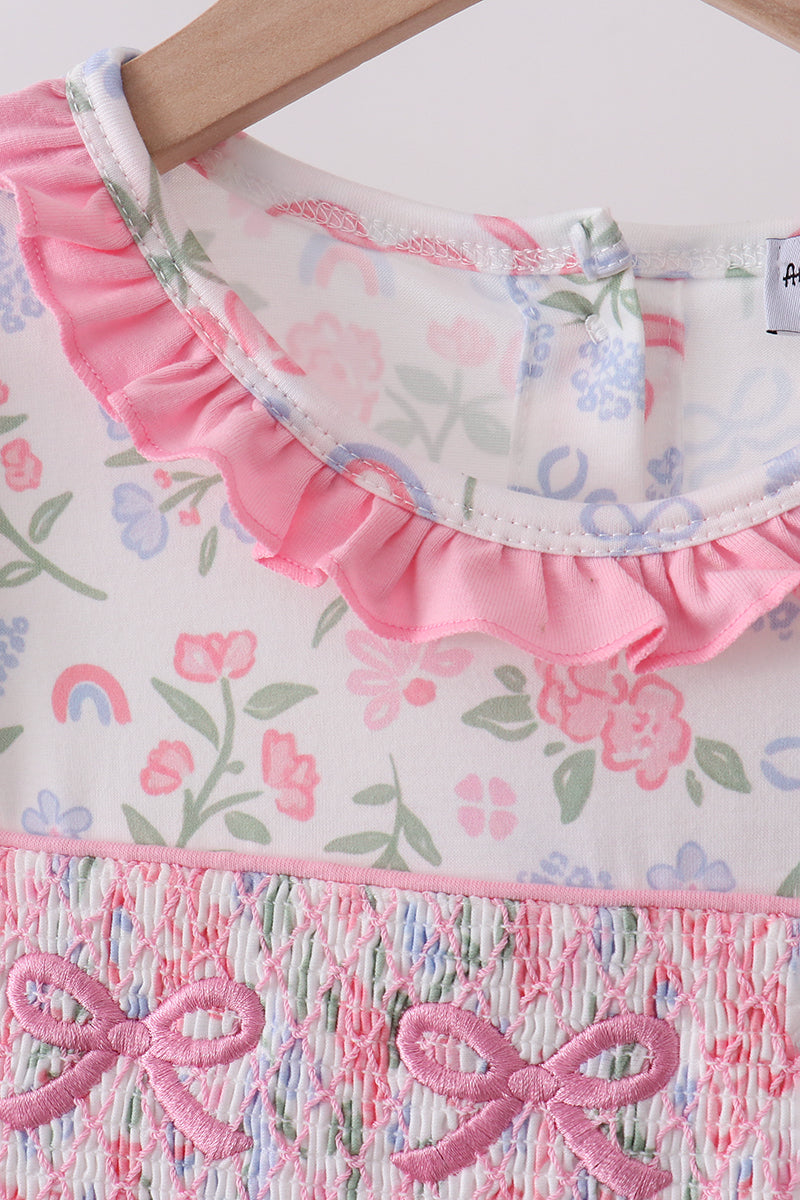 Pink Floral Smocked Ruffle Dress
