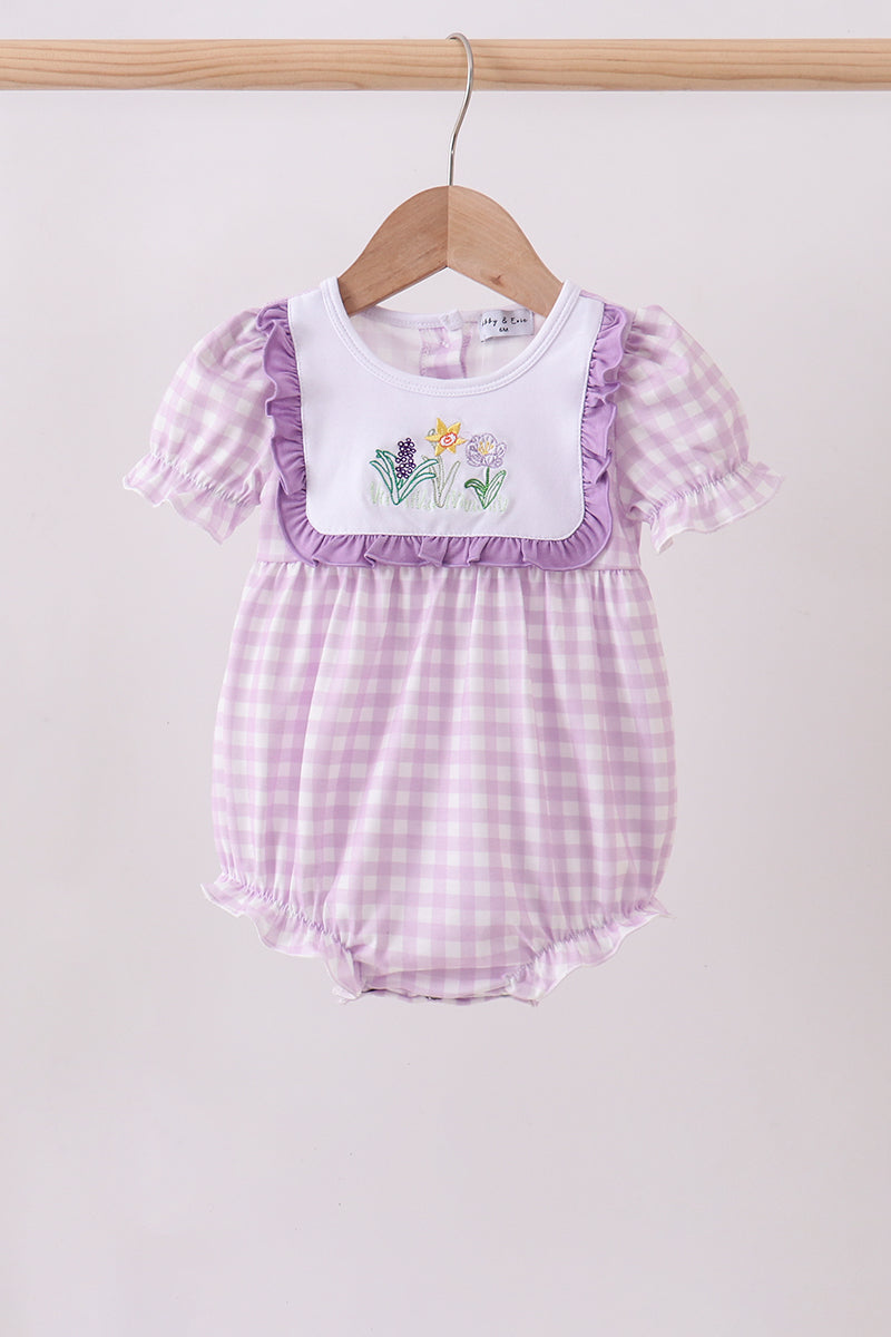 Embroidered Purple Gingham Ruffle Bubble
