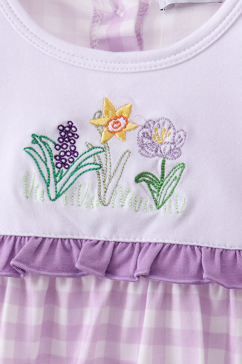 Embroidered Purple Gingham Ruffle Bubble