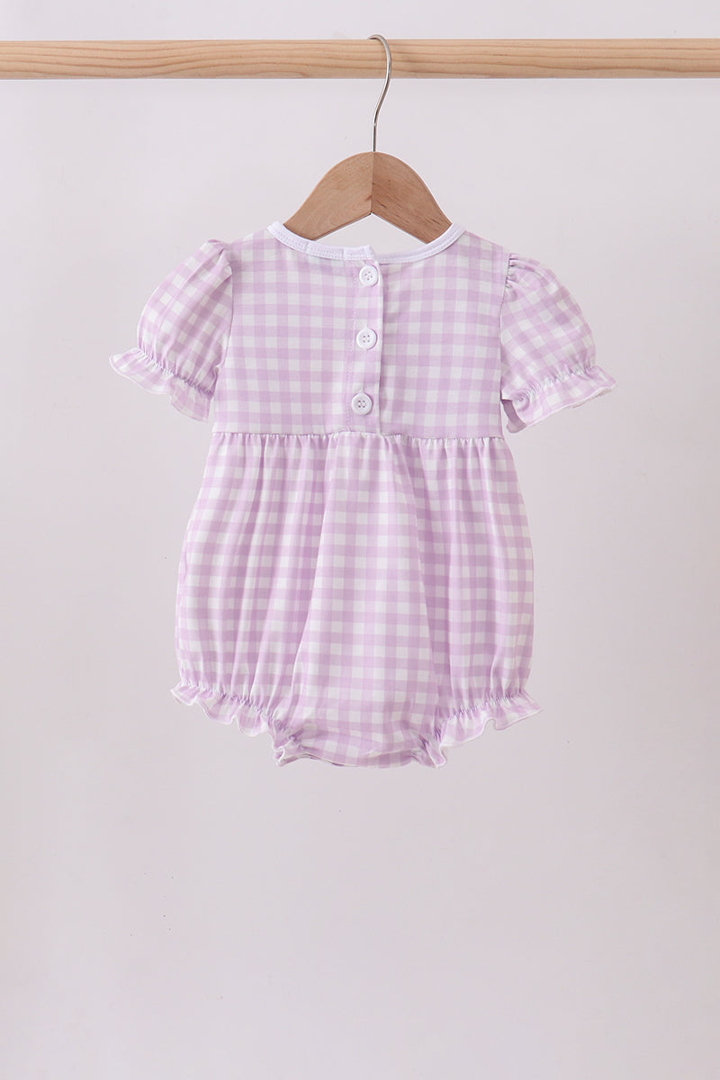 Embroidered Purple Gingham Ruffle Bubble