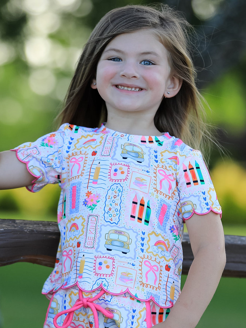 PREORDER Back to School Print Girl Short Set Scallop Hem