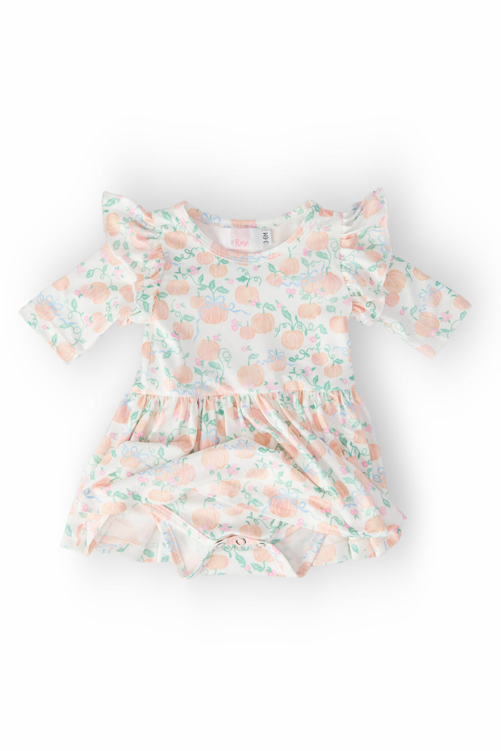 Pretty Pumpkins 3/4 Sleeve Flutter Twirl Bodysuit