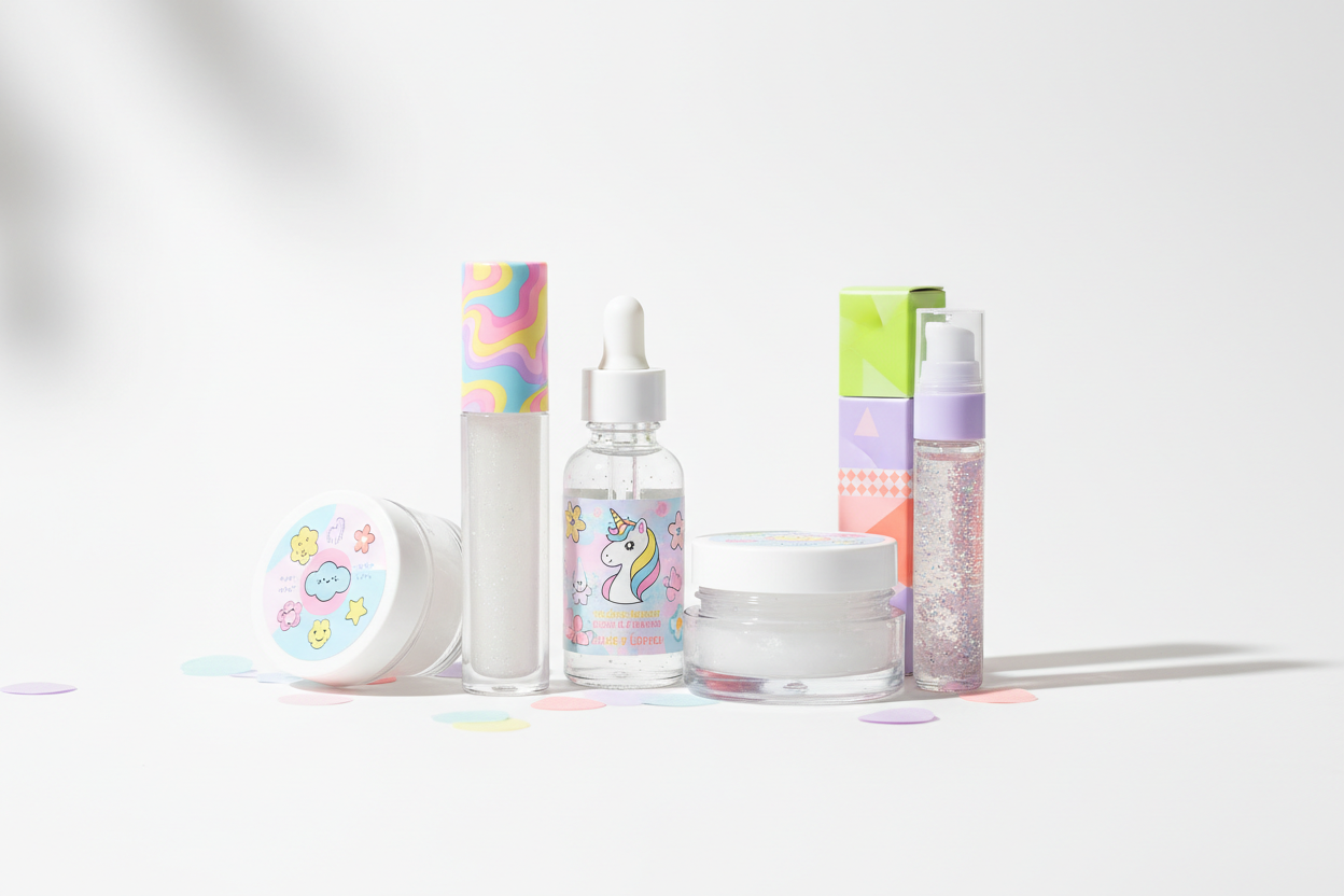 Clear makeup in fun packaging banner