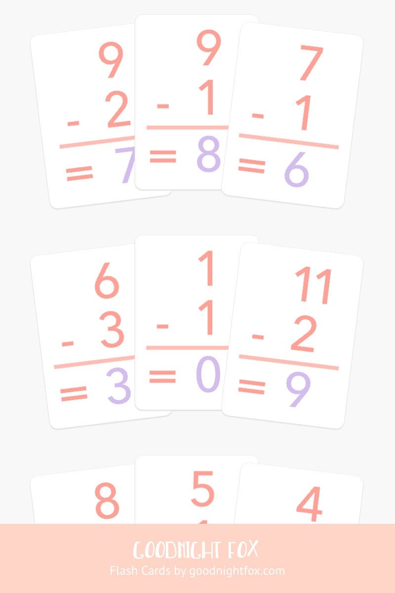 Basic Subtraction Flashcards for Toddlers & Preschoolers