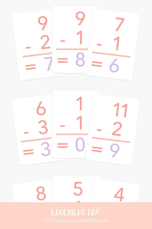 Basic Subtraction Flashcards for Toddlers & Preschoolers