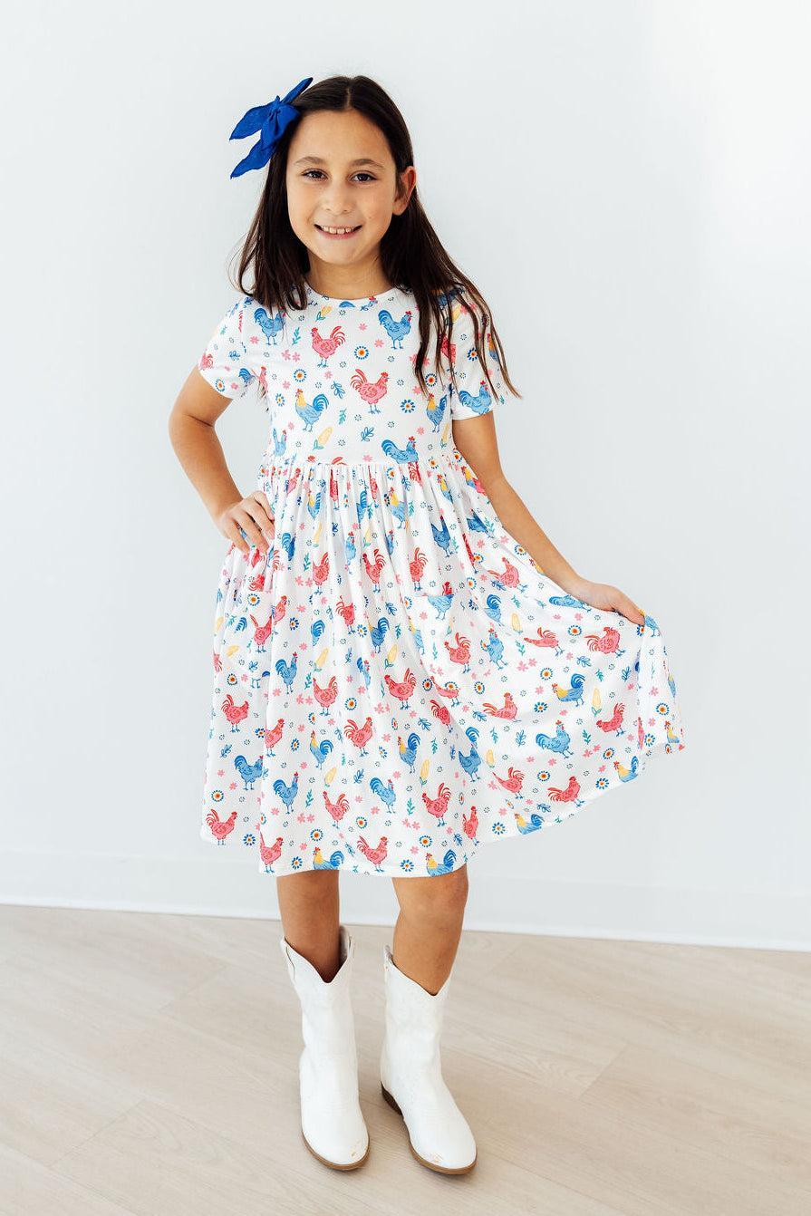 Rainbow Roosters  Pocket Twirl Dress