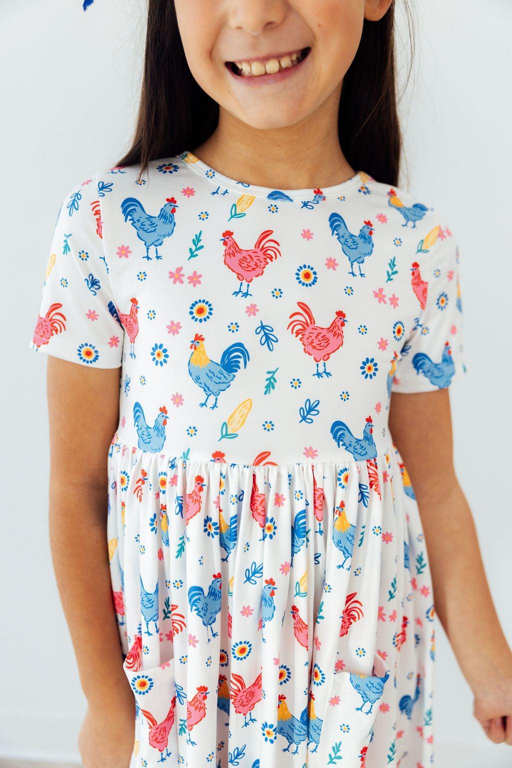 Rainbow Roosters  Pocket Twirl Dress