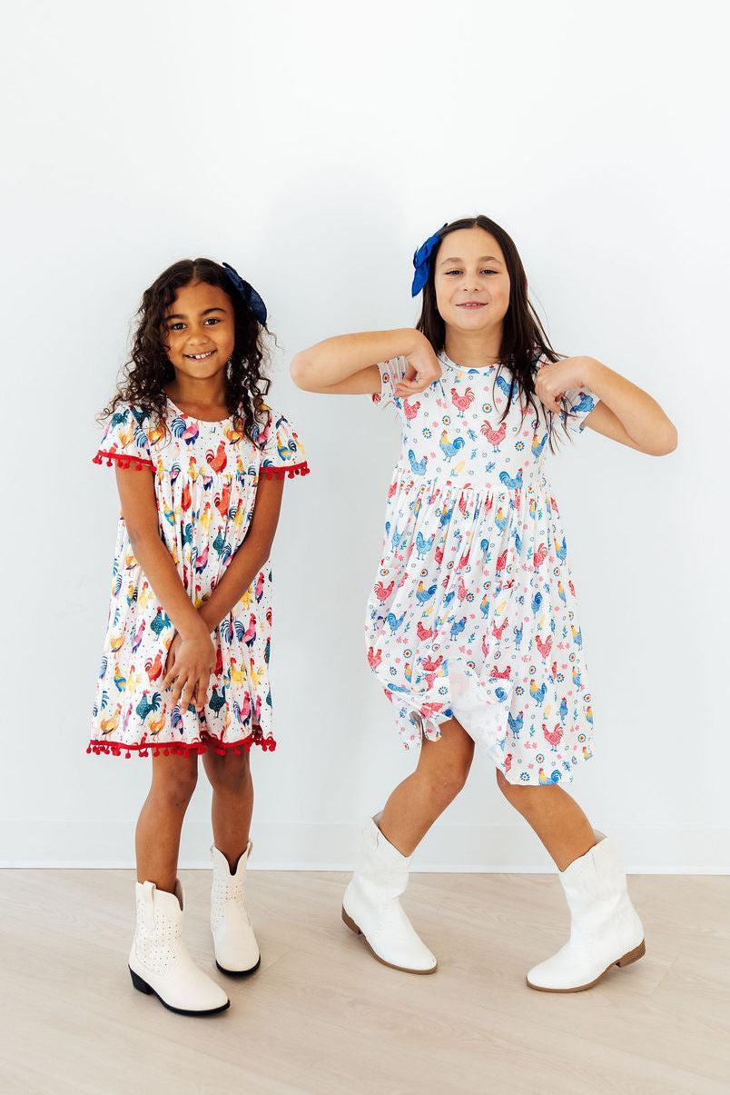 Rainbow Roosters  Pocket Twirl Dress