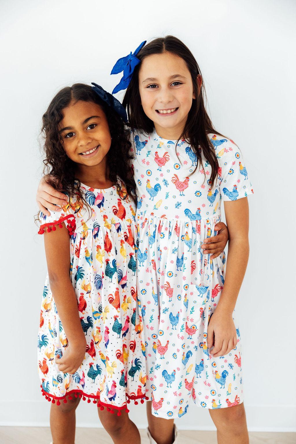 Rainbow Roosters  Pocket Twirl Dress
