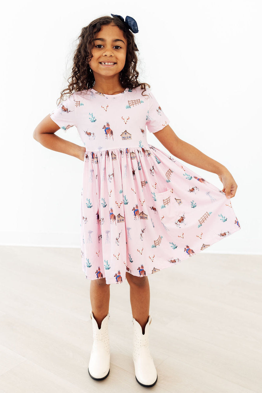Pink Ranch Hand Pocket Twirl Dress