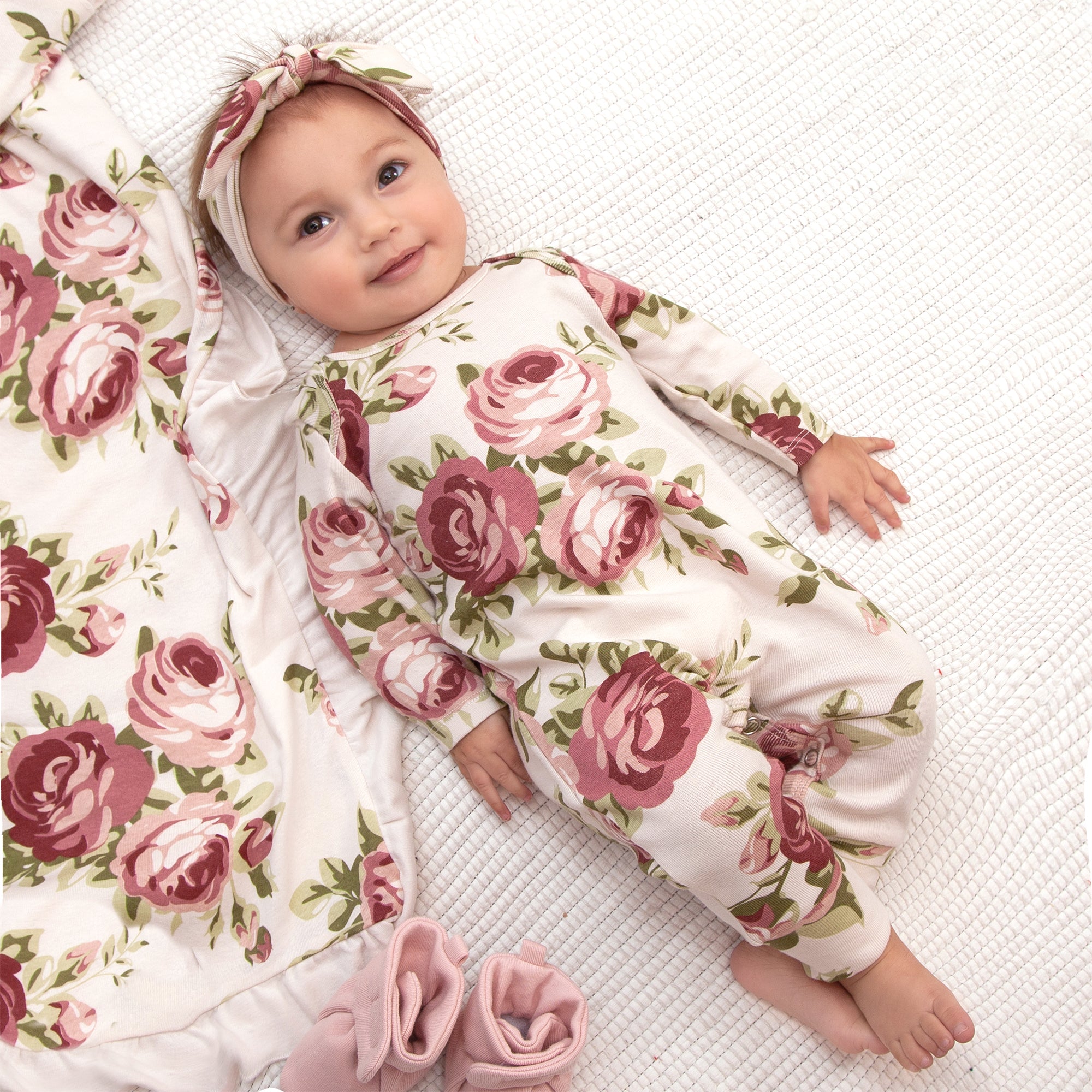 Baby Girl Cabbage Rose Cotton
